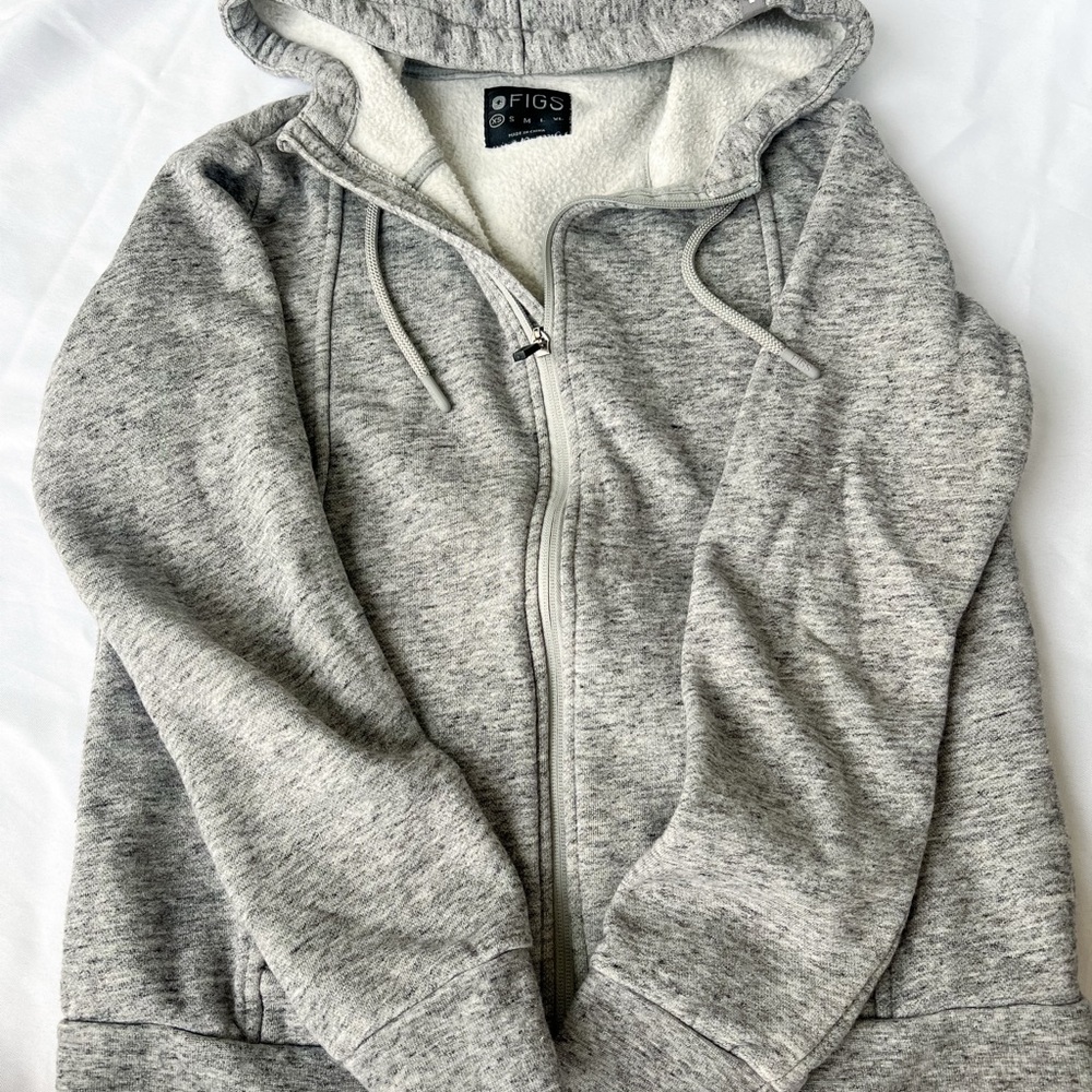 FIGS Gray Essential Zip Up Hoodie